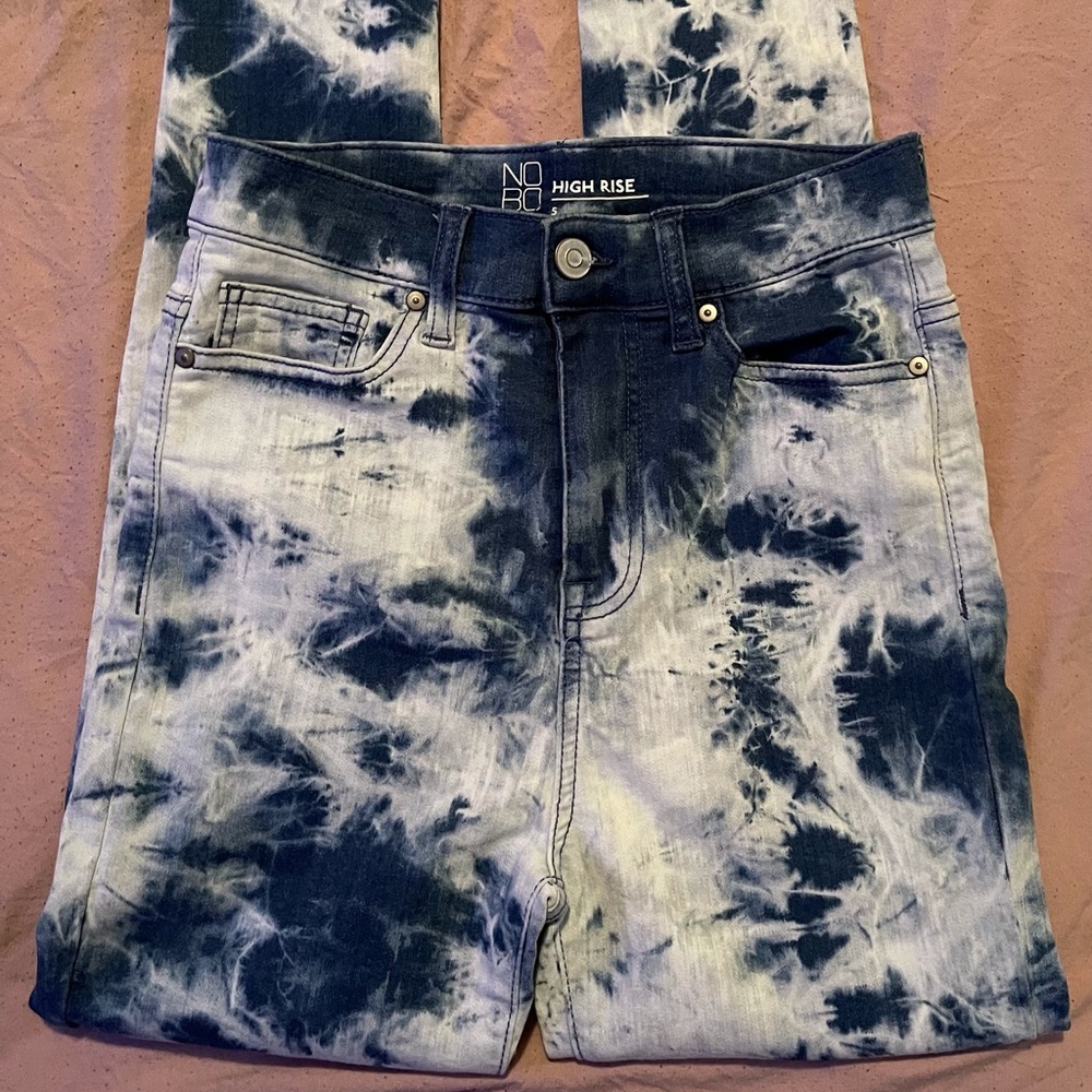 Tie dye skinny jeans high rise